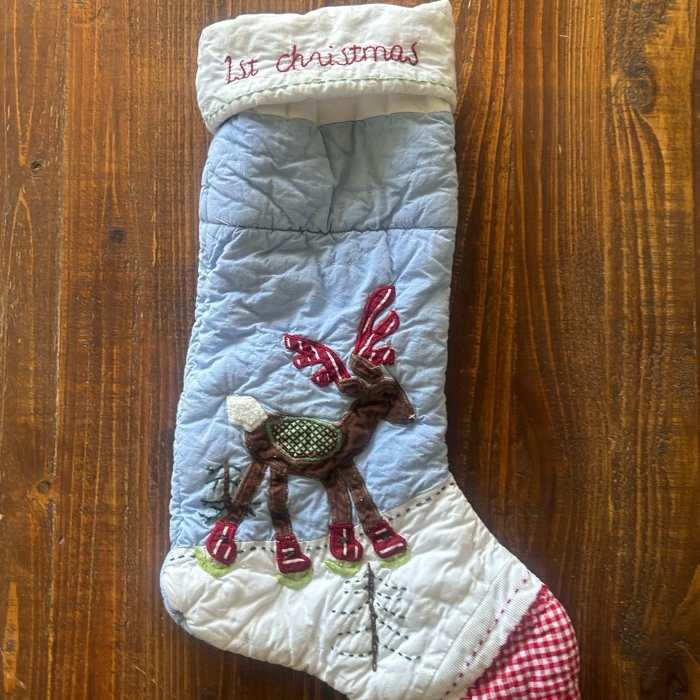 Baby's 1st ChristmasBaby's 1st Christmas Quilted Stocking Reindeer Holiday Decor
